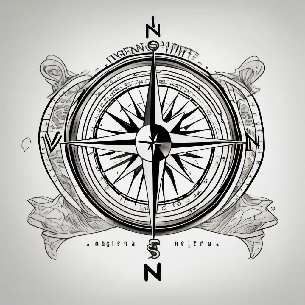 Compass on the hand in the shape of Nigeria with longitude written on the top and latitude written on the bottom. Draw lines from a treasure map connecting from the arm to the tattoo english dragon tattoo, design de tatouage Croquis généré par IA